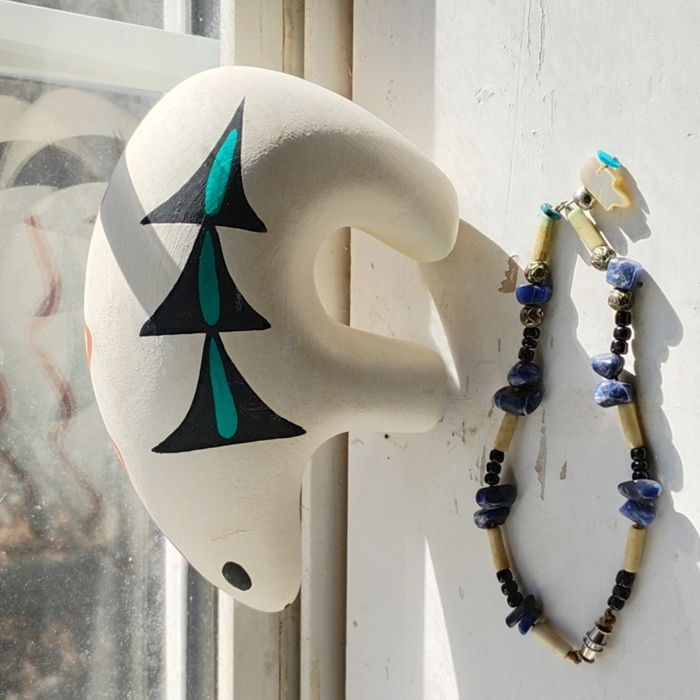 Tribal Southwest stone with Turquoise anklet or bracelet. Ceramic Bear Not Inc